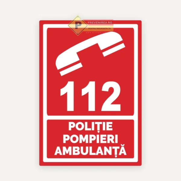 Placă 112 Urgențe - Indicator Vizibil pentru Clădiri Publice și Private