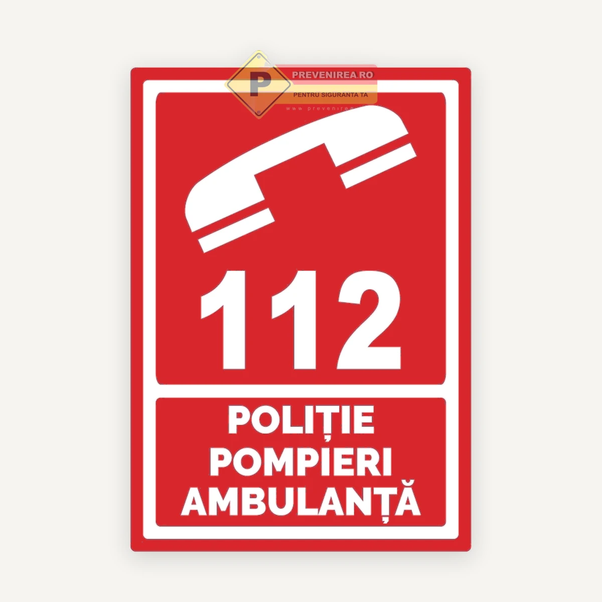 Placă 112 Urgențe - Indicator Vizibil pentru Clădiri Publice și Private