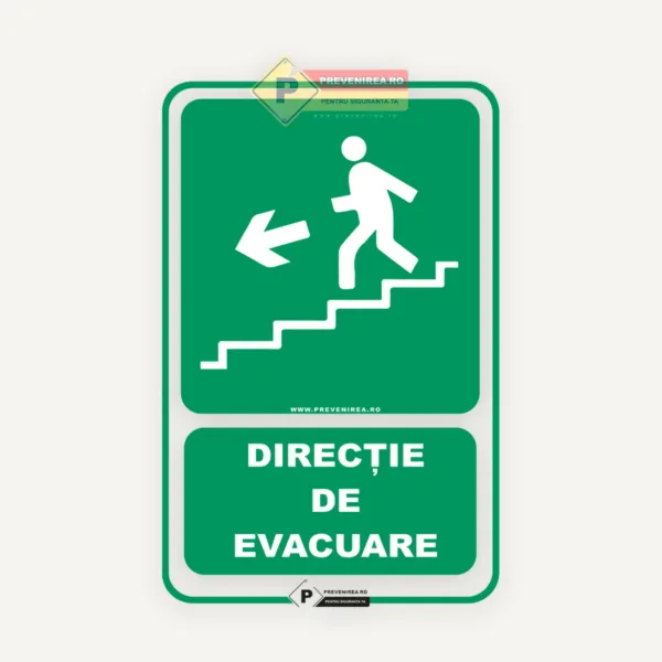Indicator Evacuare Scări Stânga Jos - Semn Siguranță Incendiu, Vizibilitate Ridicată