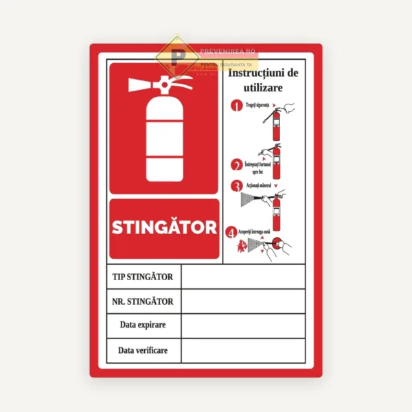 Indicatoare pentru instrucțiuni de folosire stingător - Semnalizare PSI conformă și vizibilă