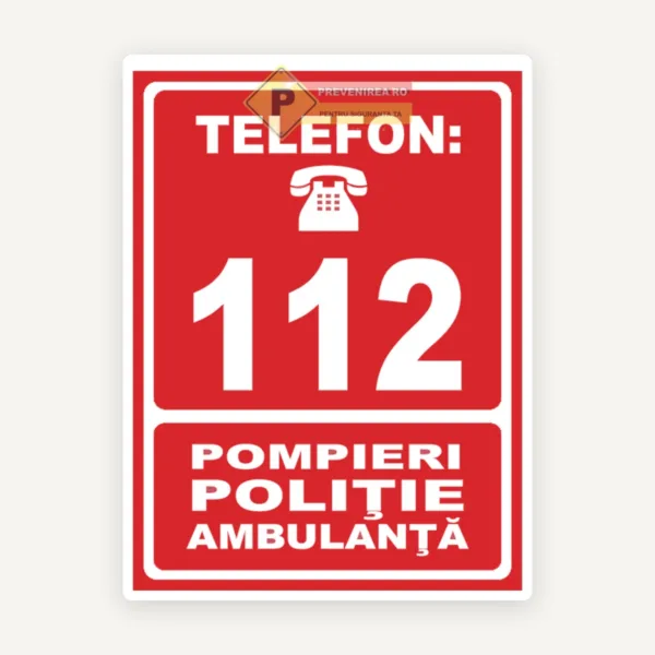 Indicator 112 Pompieri Poliție Ambulanță - Semn Informativ de Urgență