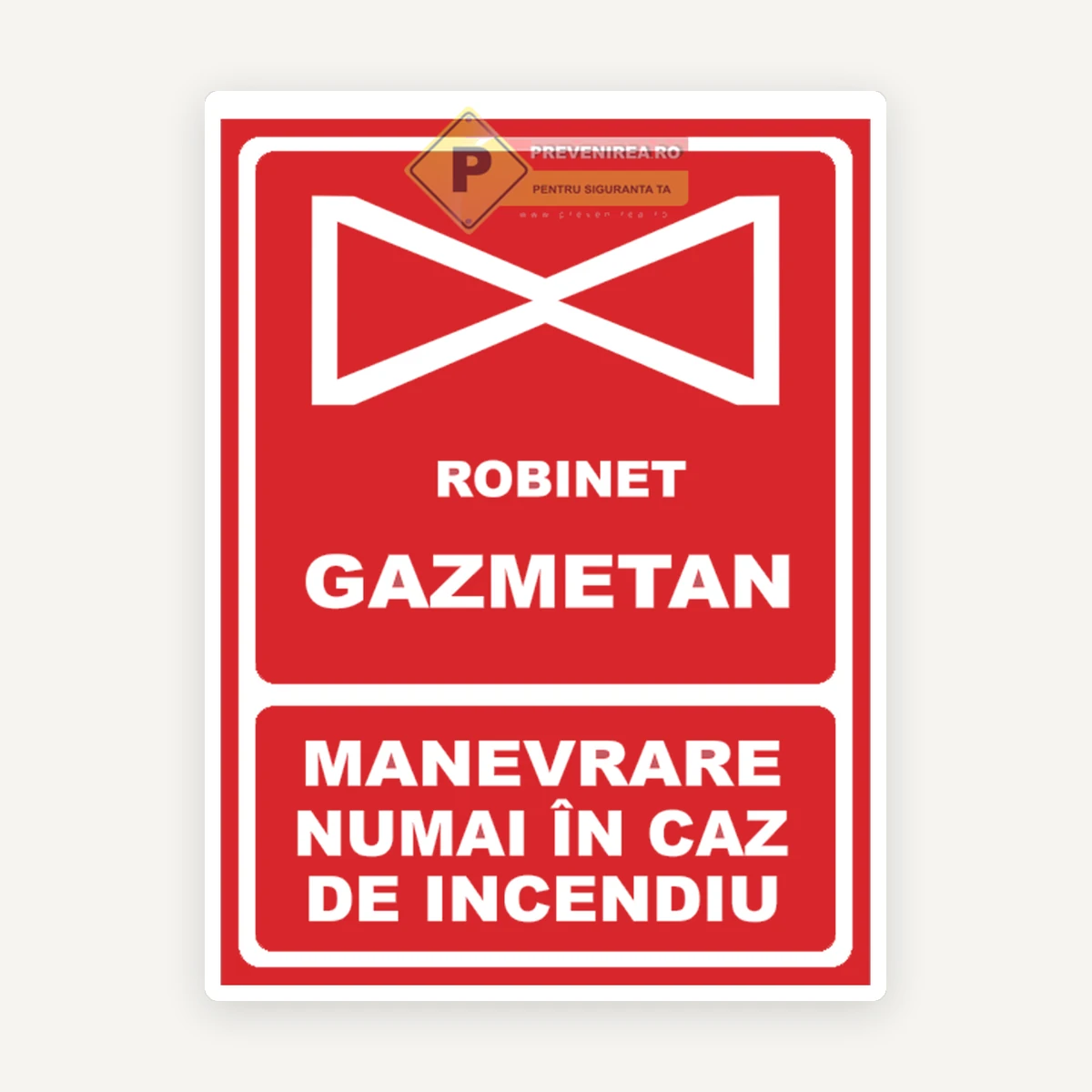 Indicator pentru robinet gaz metan - instrucțiuni de manevrare numai în caz de incendiu