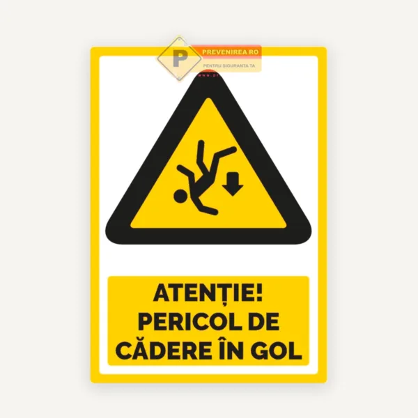 Semn Pericol de Cădere în Gol - Marcaj Vizibil pentru Zone cu Risc