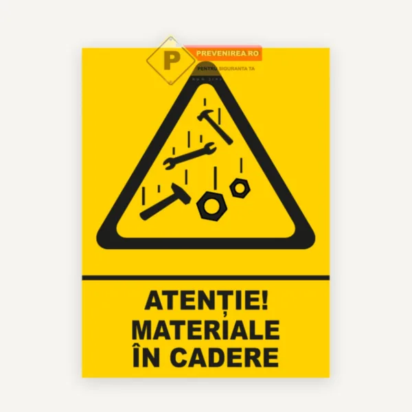 Indicator Atenție! Materiale în Cădere” - Semnalizare de Siguranță pentru Șantier