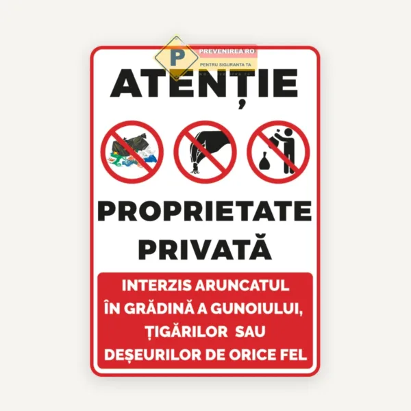 Indicator pentru interzicerea depozitarea gunoiului