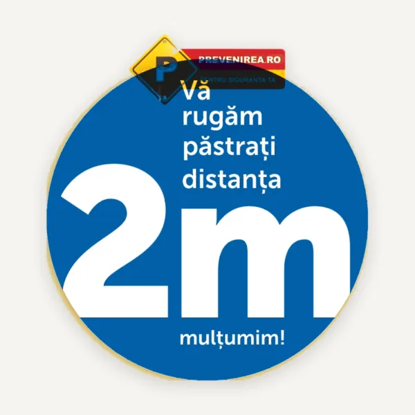 Semn albastru pentru pastrarea distantei de doi metri