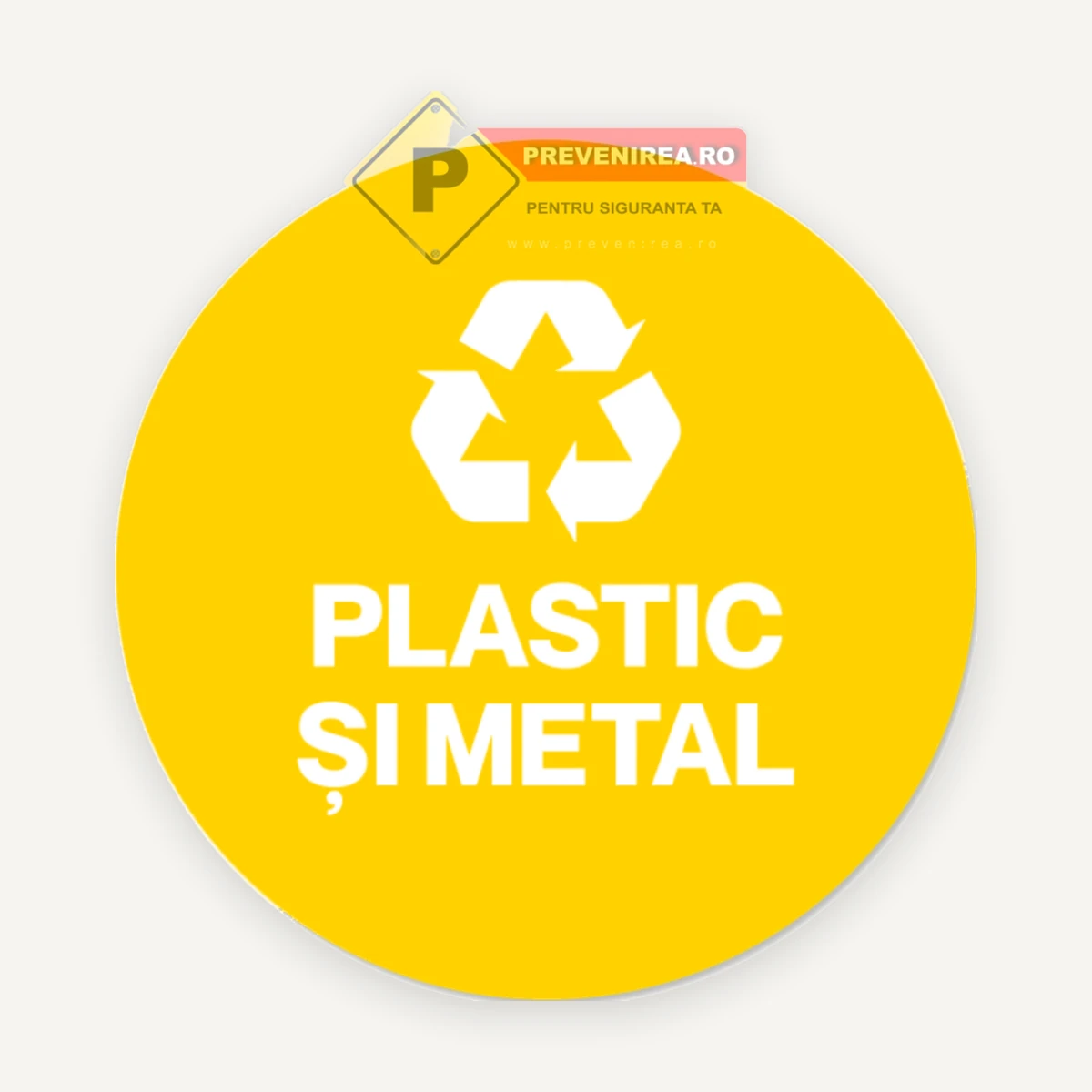 Semn galben plastic si metal