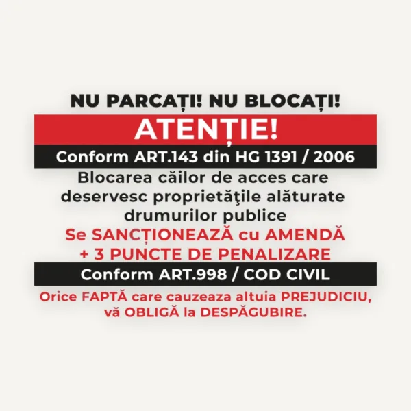 Indicator Blocarea căilor de acces este interzisă pentru prevenirea blocajelor