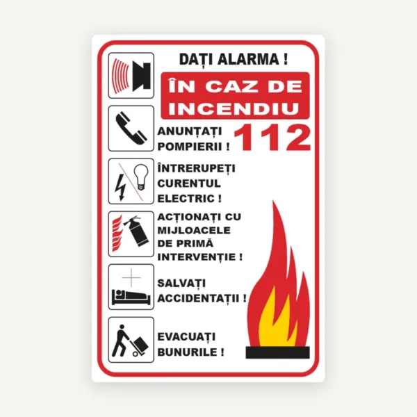 Plăcuță DATI ALARMA INCENDIU 112” - Indicator de Urgență pentru Protecție și Siguranță