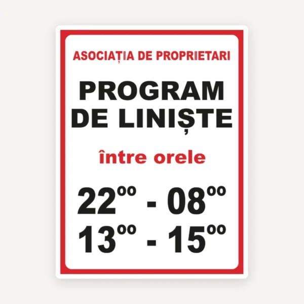 Indicator pentru asociatia de proprietari si program de liniste