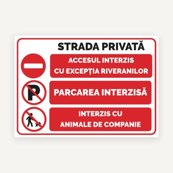 Indicator pentru strada privata parcare interzisa