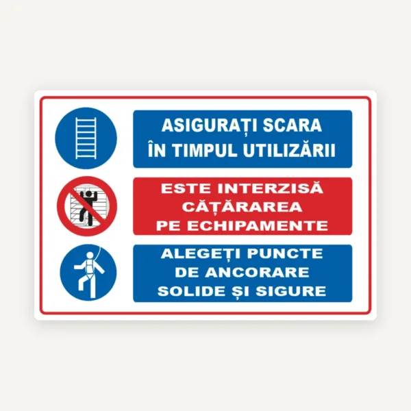 Panou asigurati scara in timpul utilizarii este interzisa catararea pe echipamente alegeti puncte de ancorare solide si sigure