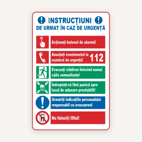 Panou pentru instructiuni de urmat in caz de urgenta