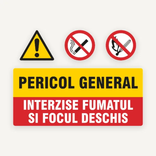Panou pentru pericol general interzis fumatul si focul deschis