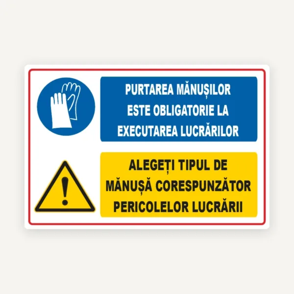 Panou pentru purtarea manusilor de protectie pentru executarea lucrarilor