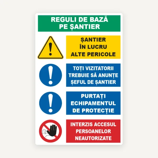 Panou pentru reguli de baza pe santier