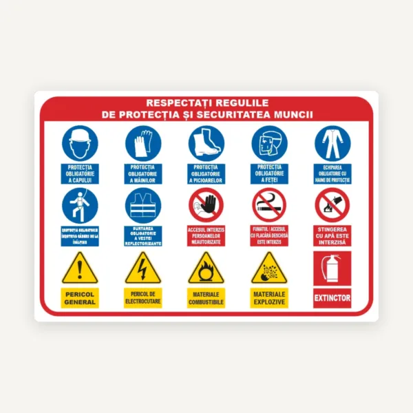 Panou pentru respectarea regulilor de protectia si securitatea muncii