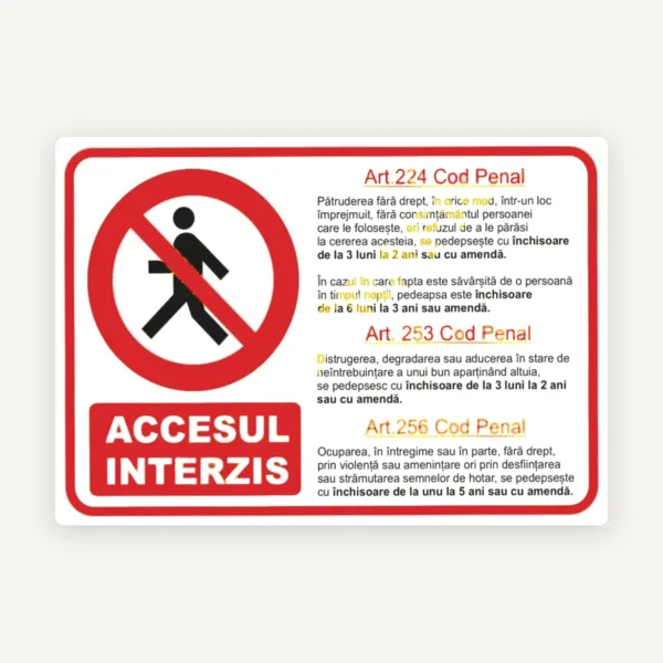 Indicator Accesul Interzis conform OUG 195/2002 și HG 1391/2006