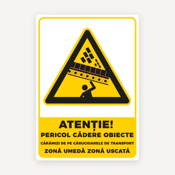 Indicator Atenție - Pericol de cădere obiecte de pe cărucioarele de transport, pentru zona umedă și zona uscată