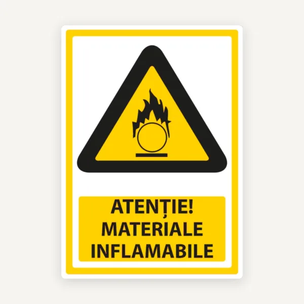 Indicator Atenție Materiale Inflamabile - Semnalizare pentru Zone cu Risc de Incendiu