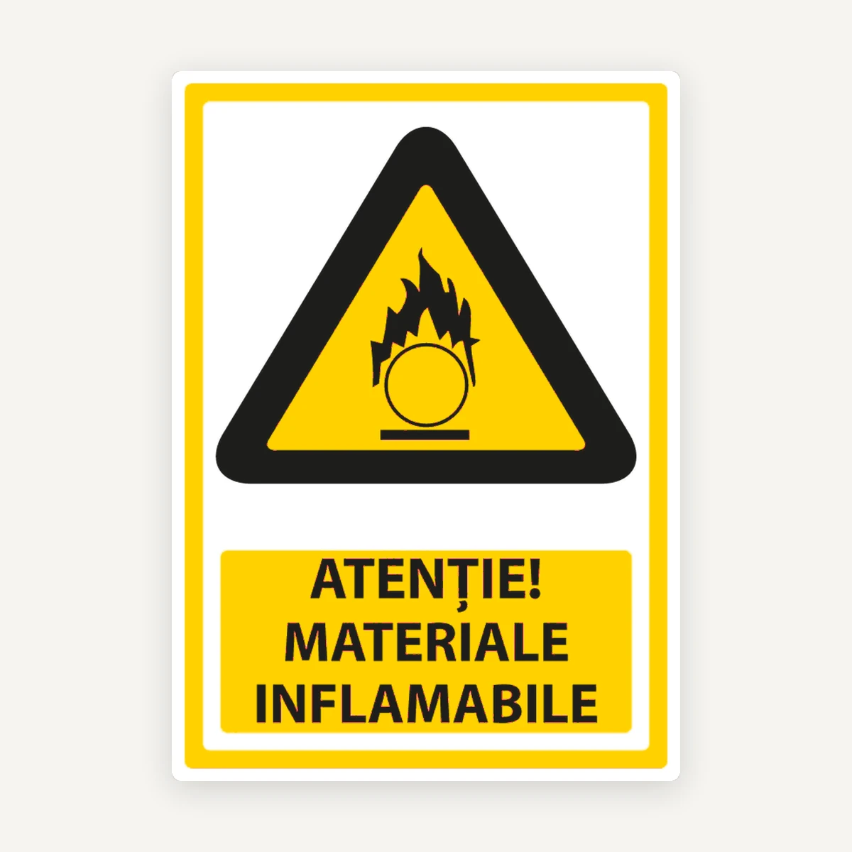 Indicator Atenție Materiale Inflamabile - Semnalizare pentru Zone cu Risc de Incendiu