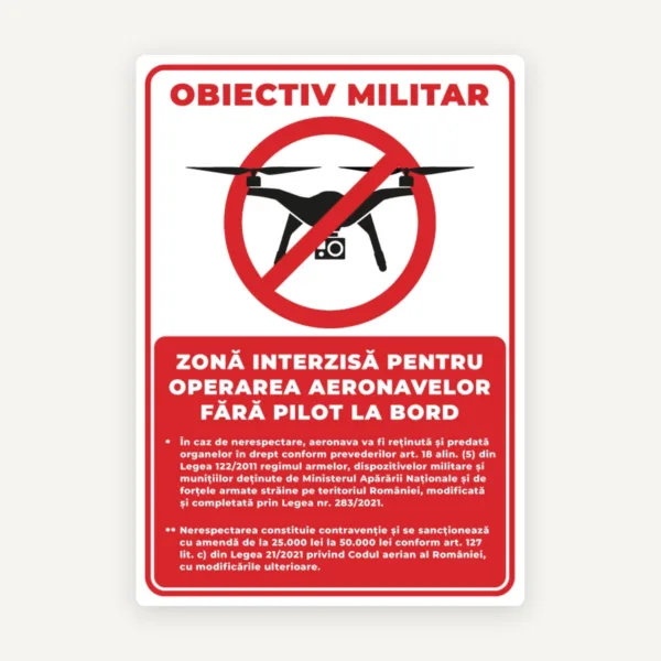 Indicator pentru obiectiv militar zona interzisa pentru operarea aeronavelor fara pilot la bord