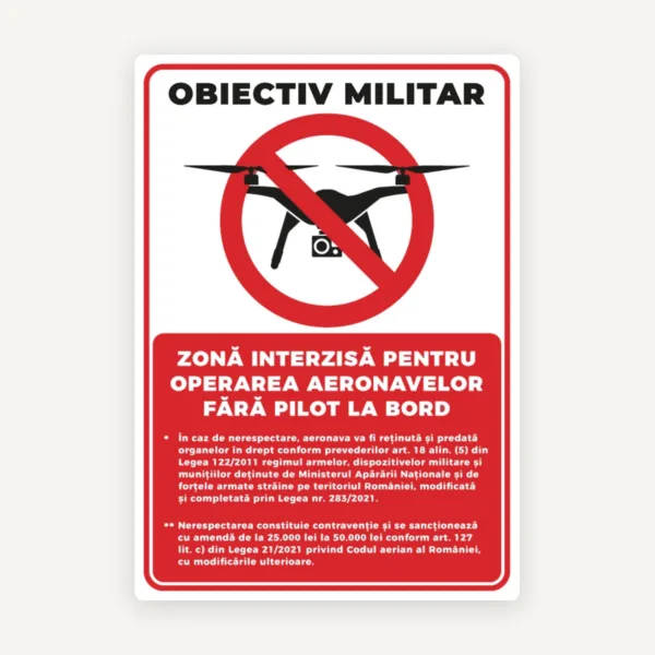 Semn obiectiv militar zone interzise pentru operarea aeronavelor fara pilot la bord