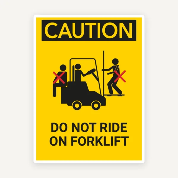 Sign caution do not ride on forklift