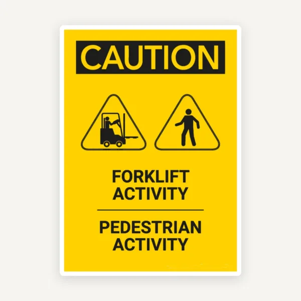 Sign caution forklift activity pedestrian activity