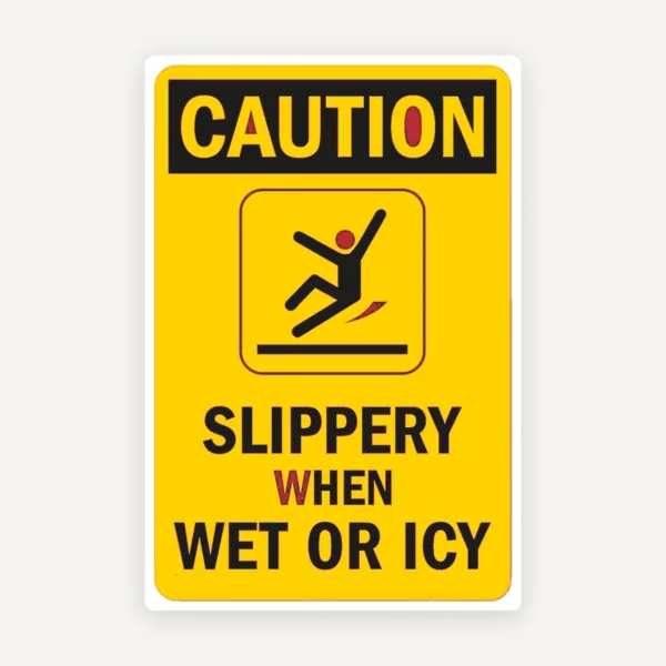 Sign caution slippery when wet or icy