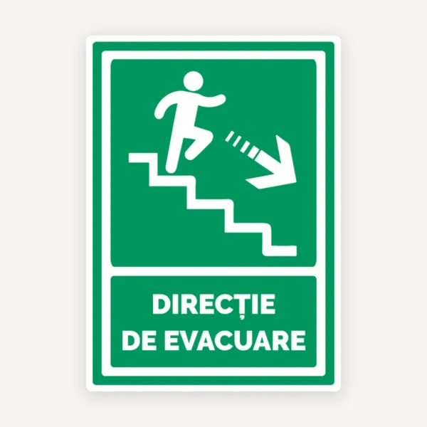 Semn pentru directie de evacuare spre scari in dreapta jos