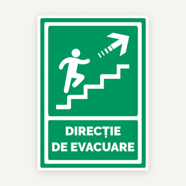 Semn pentru directie de evacuare spre scari in dreapta sus