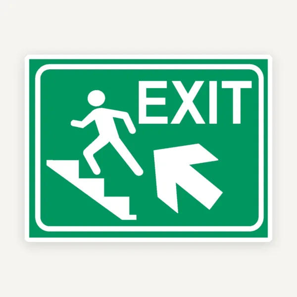 Semn pentru exit pe scari spre stanga sus