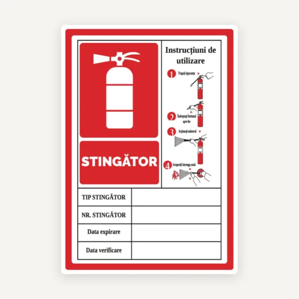 Semn pentru stingator cu instructiuni de utilizare