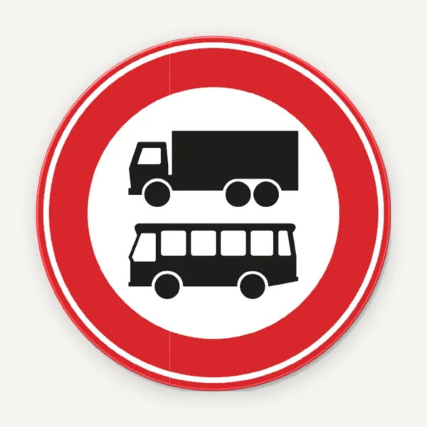 Semn din aluminiu de circulație interzis pentru camioane și autobuze