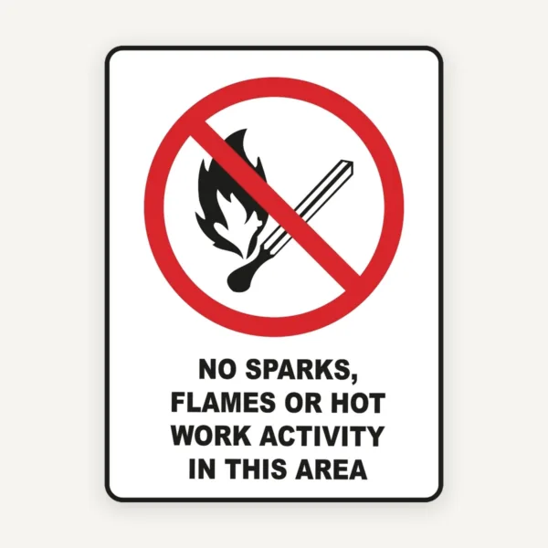No Sparks Flames Or Hot Work Activity In This Area sign