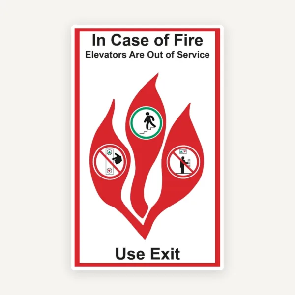 Indicator „În caz de incendiu, lifturile sunt scoase din funcțiune. Folosiți ieșirea semnalizată