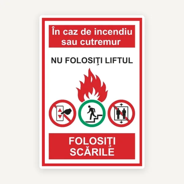 Plăcuță standard de siguranță - Evacuare corectă în caz de incendiu sau cutremur