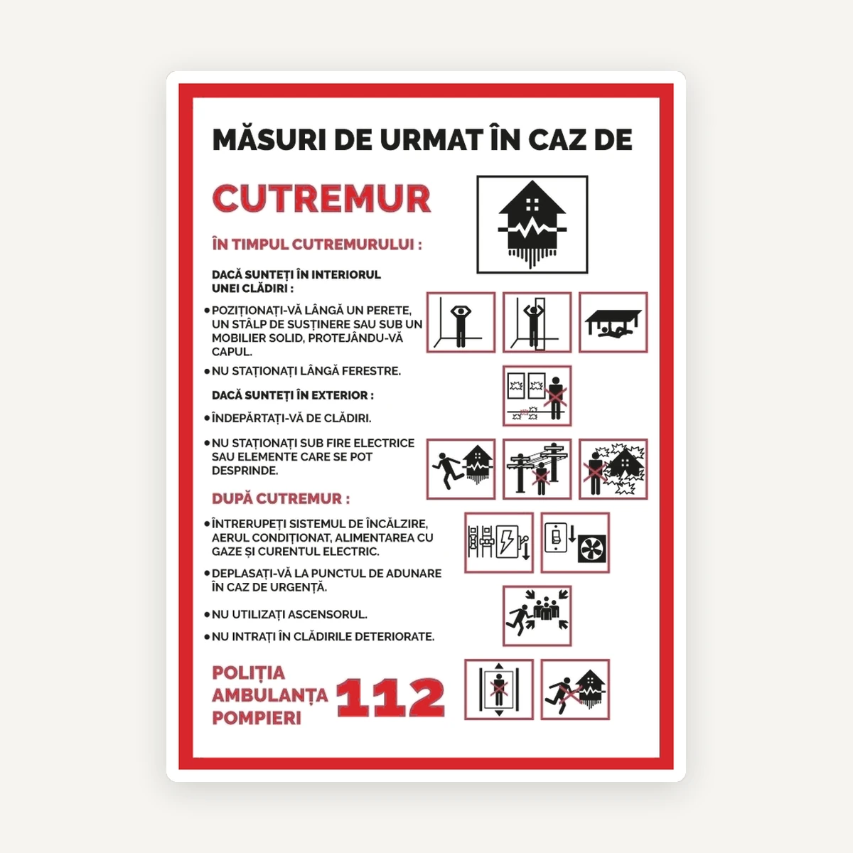 Semn pentru masuri de urmat in caz de cutremur