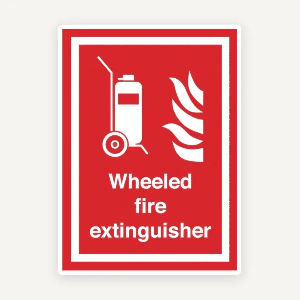 Wheeled fire extinguisher sign