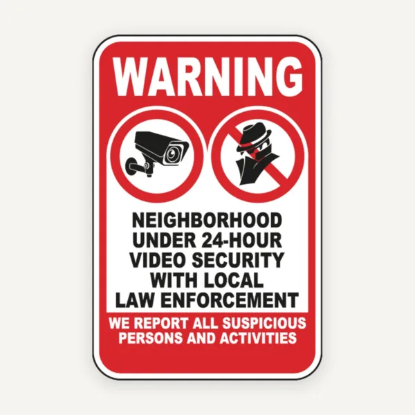 Warning Neighborhood Under 24-Hour Video Security Sign