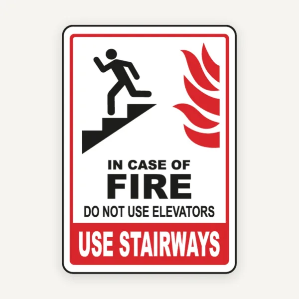 Semn de siguranță incendiu - Instrucțiune evacuare: Folosiți scările, nu liftul