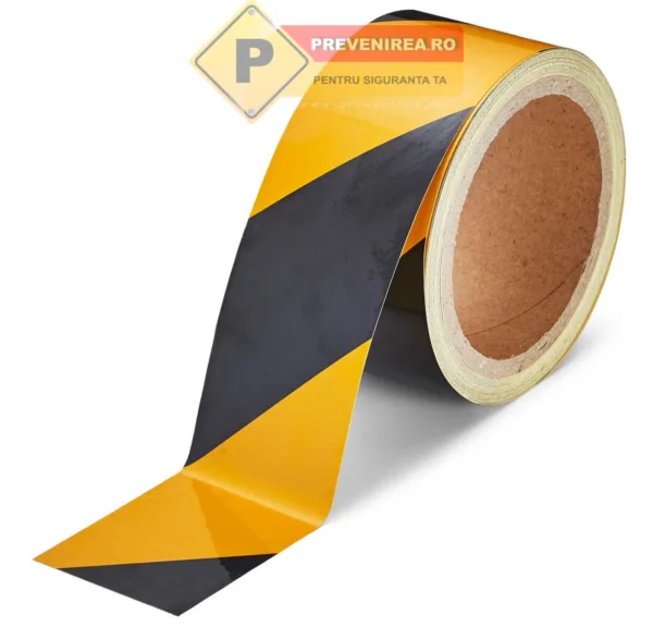 Bandă reflectorizantă pentru marcaje pardoseli industriale - Galben și negru