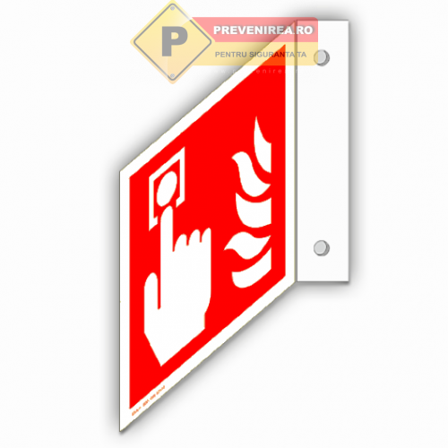 Indicator dublu cu două fețe pentru buton de alarmare incendiu, cu prindere laterală