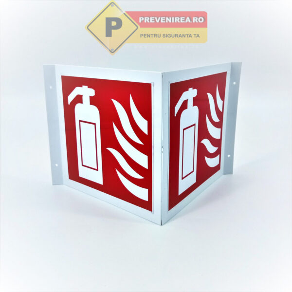 Indicator cu simbol stingator 3D cu Două Fețe - Ideal pentru Spații Comerciale și Industriale