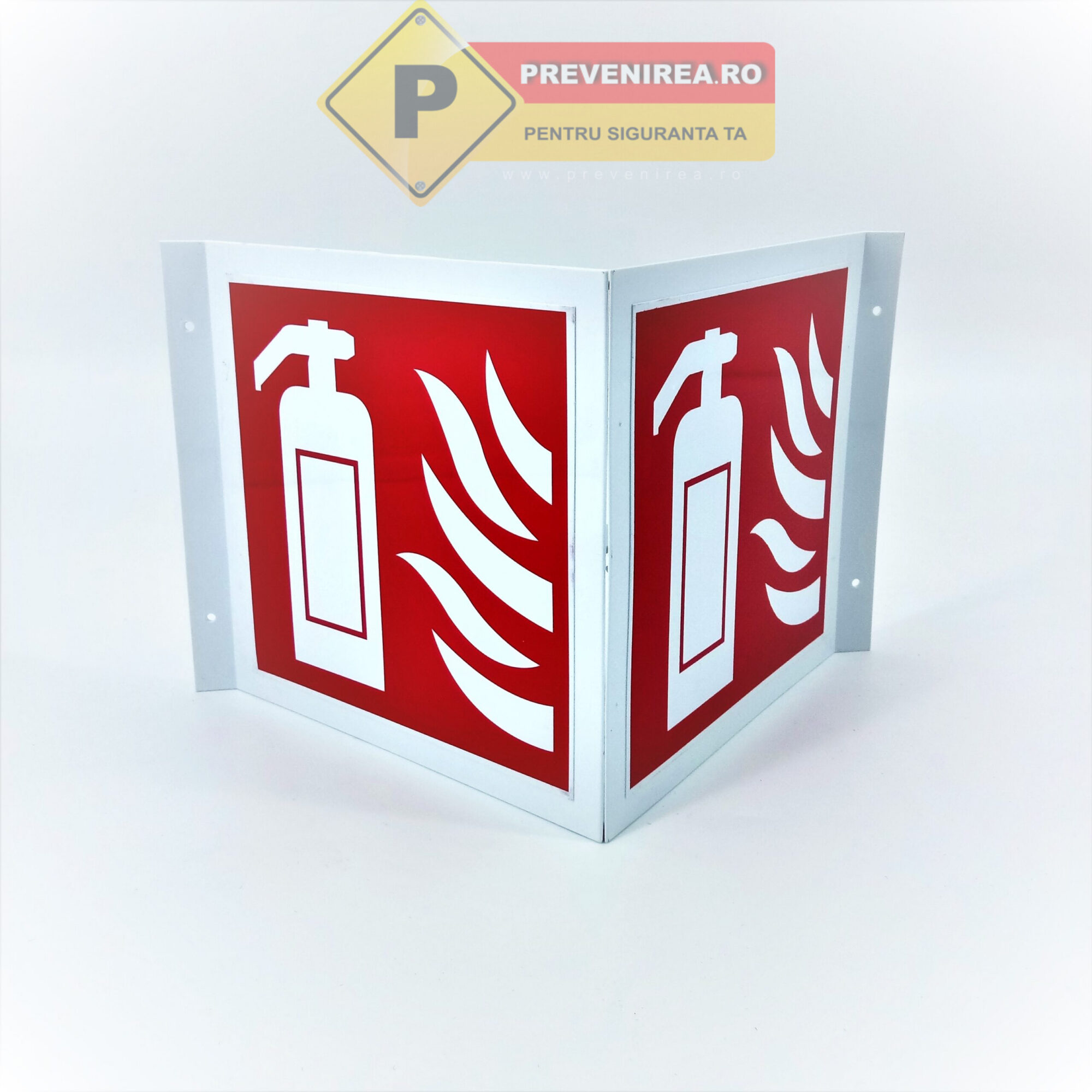 Indicator cu simbol stingator 3D cu Două Fețe - Ideal pentru Spații Comerciale și Industriale