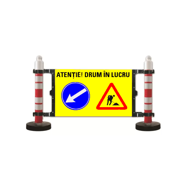 Stâlpi cu Panou Drum în Lucru și Indicator Ocolire Stânga/Dreapta - Semnalizare Rutieră Profesională