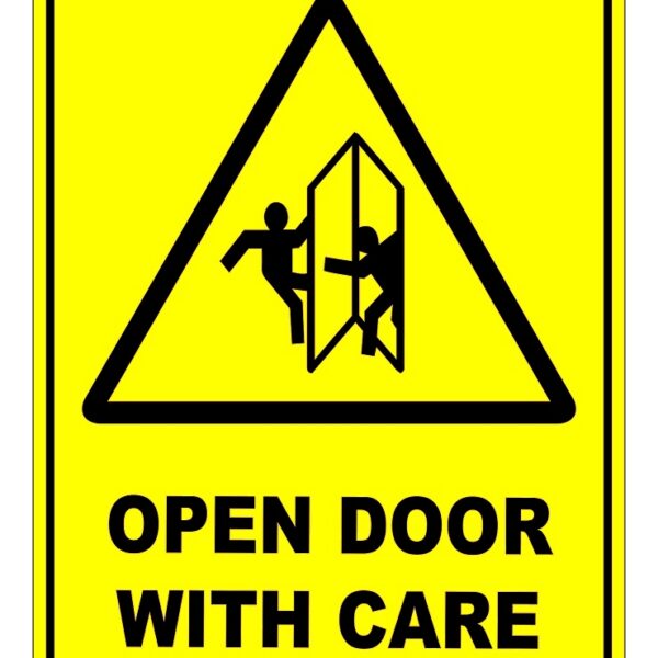 Open Door With Care Sign
