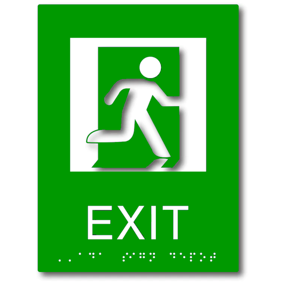 Plăcuță Braille „EXIT / IEȘIRE” - Semnalizare Tactilă Profesională pentru Siguranță și Accesibilitate în Clădiri Publice și Comerciale