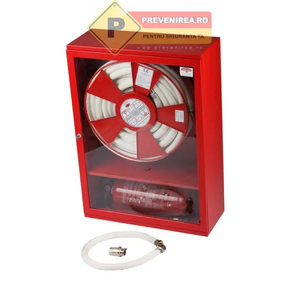 Cutie hidrant interior cu furtun semirigid DN25 și locaș pentru stingător